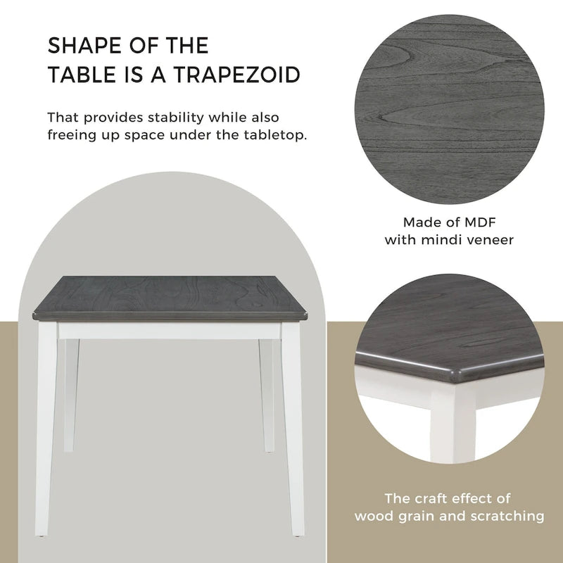 6-Piece Wooden Dining Table Set - 60" Table with 4 Upholstered Chairs & Bench, Rubber Wood