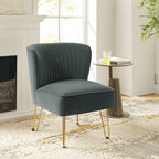 Velvet Tufted Accent Chair with Golden Metal Legs - Channel Back Design, High-Density Foam, 250 lbs Capacity, 26W x 30D x 31.5H