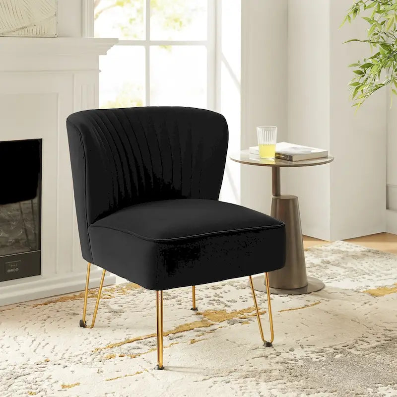 Velvet Tufted Accent Chair with Golden Metal Legs - Channel Back Design, High-Density Foam, 250 lbs Capacity, 26W x 30D x 31.5H