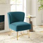 Velvet Tufted Accent Chair with Golden Metal Legs - Channel Back Design, High-Density Foam, 250 lbs Capacity, 26W x 30D x 31.5H