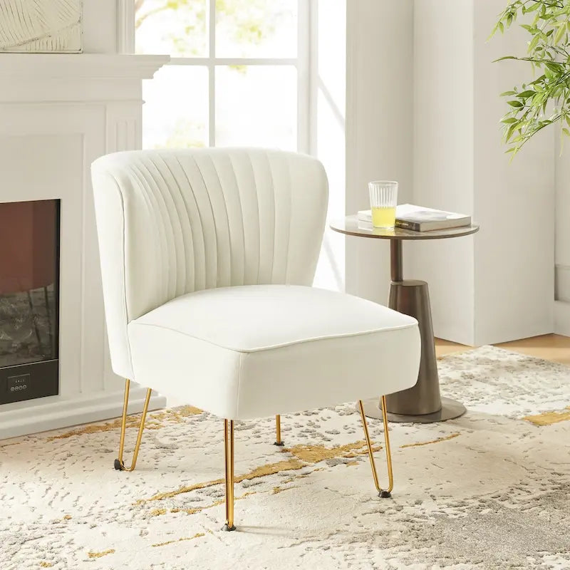 Velvet Tufted Accent Chair with Golden Metal Legs - Channel Back Design, High-Density Foam, 250 lbs Capacity, 26W x 30D x 31.5H
