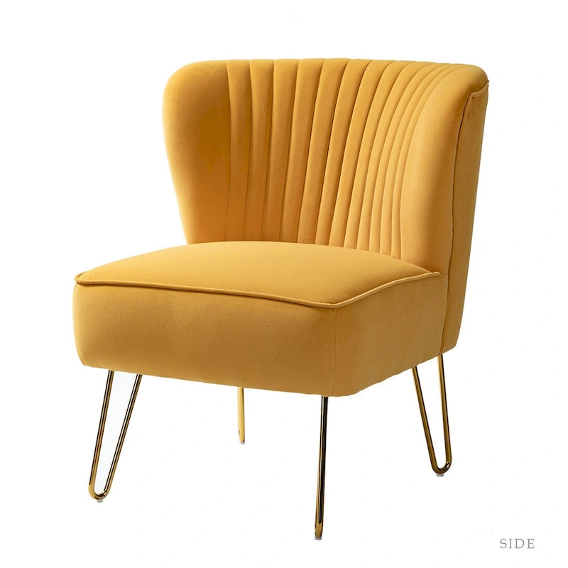Velvet Tufted Accent Chair with Golden Metal Legs - Channel Back Design, High-Density Foam, 250 lbs Capacity, 26W x 30D x 31.5H