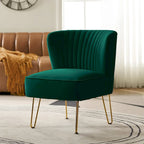 Velvet Tufted Accent Chair with Golden Metal Legs - Channel Back Design, High-Density Foam, 250 lbs Capacity, 26W x 30D x 31.5H