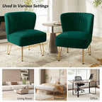 Velvet Tufted Accent Chair with Golden Metal Legs - Channel Back Design, High-Density Foam, 250 lbs Capacity, 26W x 30D x 31.5H