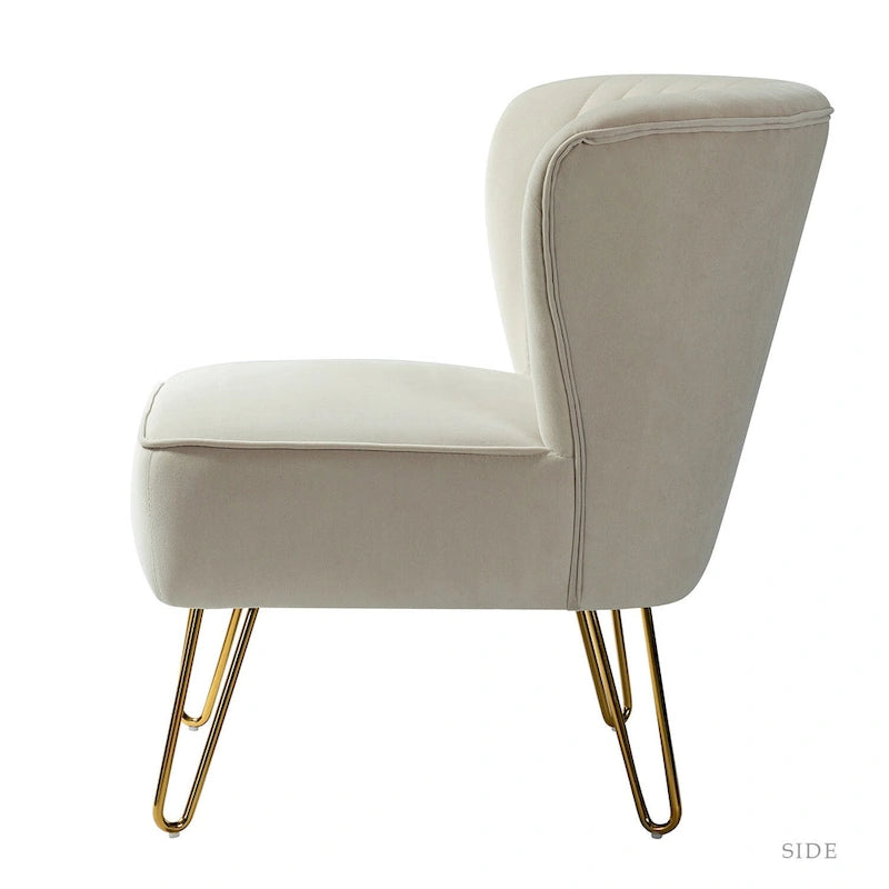 Velvet Tufted Accent Chair with Golden Metal Legs - Channel Back Design, High-Density Foam, 250 lbs Capacity, 26W x 30D x 31.5H