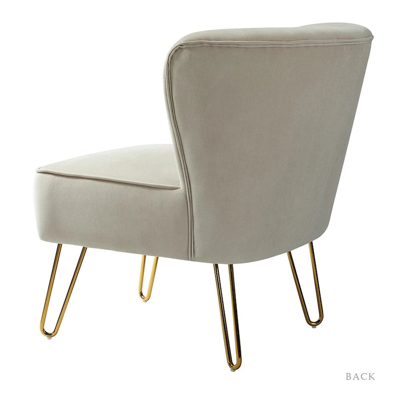 Velvet Tufted Accent Chair with Golden Metal Legs - Channel Back Design, High-Density Foam, 250 lbs Capacity, 26W x 30D x 31.5H