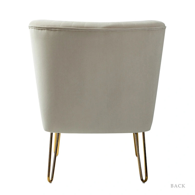 Velvet Tufted Accent Chair with Golden Metal Legs - Channel Back Design, High-Density Foam, 250 lbs Capacity, 26W x 30D x 31.5H