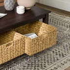40-Inch Mission Style Coffee Table with 2 Wicker Storage Baskets, MDF Laminate, Wood Grain Design