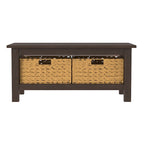 40-Inch Mission Style Coffee Table with 2 Wicker Storage Baskets, MDF Laminate, Wood Grain Design