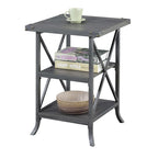 18-Inch End Table with Shelves, Hammered Metal Frame, Grooved Top Panel, Scrolled Feet for Living Room