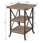 18-Inch End Table with Shelves, Hammered Metal Frame, Grooved Top Panel, Scrolled Feet for Living Room