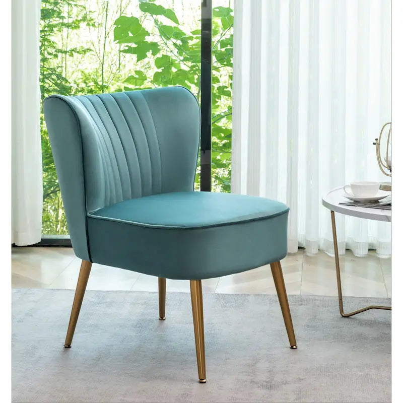 23.2" Wide Mid-Century Modern Velvet Accent Chair with Metal Legs - Armless Slipper Chair for Living Room Bedroom Entryway