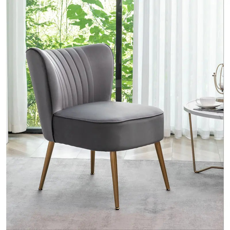 23.2" Wide Mid-Century Modern Velvet Accent Chair with Metal Legs - Armless Slipper Chair for Living Room Bedroom Entryway