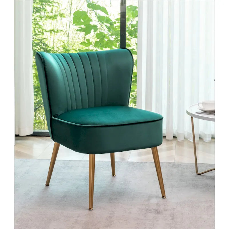 23.2" Wide Mid-Century Modern Velvet Accent Chair with Metal Legs - Armless Slipper Chair for Living Room Bedroom Entryway