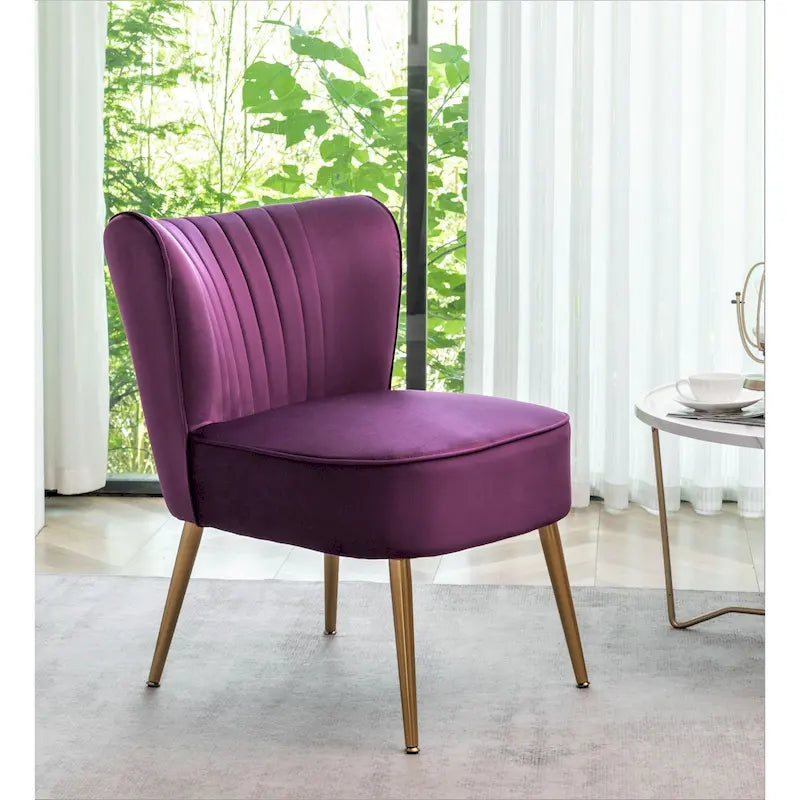 23.2" Wide Mid-Century Modern Velvet Accent Chair with Metal Legs - Armless Slipper Chair for Living Room Bedroom Entryway
