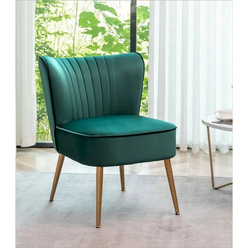 23.2" Wide Mid-Century Modern Velvet Accent Chair with Metal Legs - Armless Slipper Chair for Living Room Bedroom Entryway