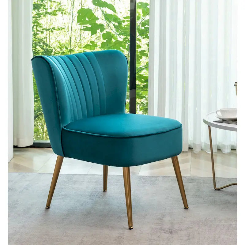 23.2" Wide Mid-Century Modern Velvet Accent Chair with Metal Legs - Armless Slipper Chair for Living Room Bedroom Entryway