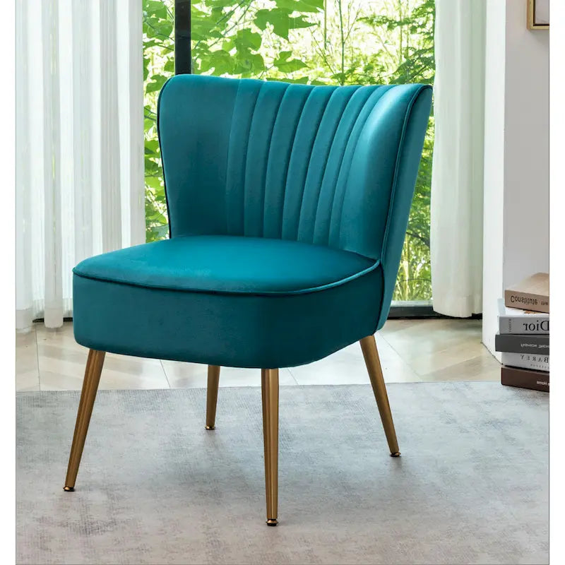 23.2" Wide Mid-Century Modern Velvet Accent Chair with Metal Legs - Armless Slipper Chair for Living Room Bedroom Entryway