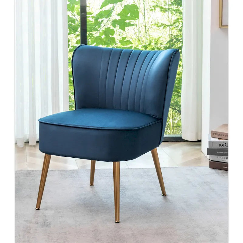 23.2" Wide Mid-Century Modern Velvet Accent Chair with Metal Legs - Armless Slipper Chair for Living Room Bedroom Entryway