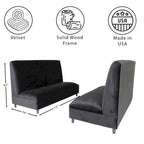 72-Inch Mid-Century Modern Black Velvet Booth Seating with Solid Wood Frame, 900 lbs Capacity for Restaurant