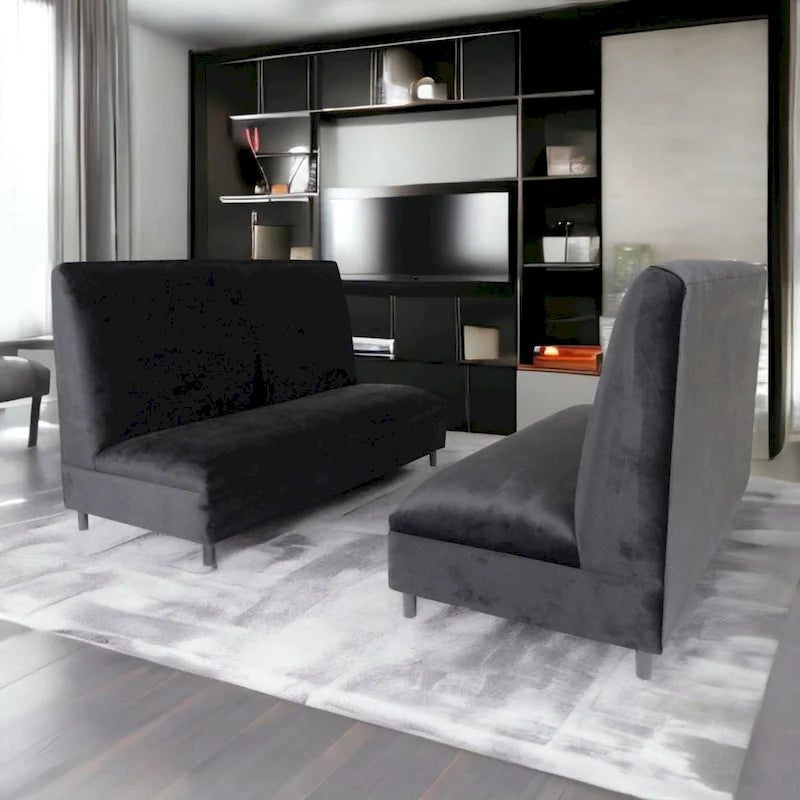 72-Inch Mid-Century Modern Black Velvet Booth Seating with Solid Wood Frame, 900 lbs Capacity for Restaurant