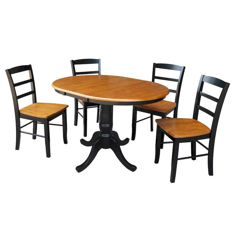 36" Round Extendable Pedestal Dining Table Set with 4 Chairs - Solid Wood 5-Piece Kitchen Furniture