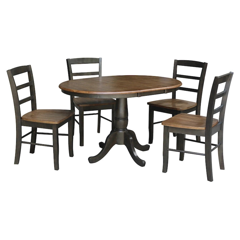 36" Round Extendable Pedestal Dining Table Set with 4 Chairs - Solid Wood 5-Piece Kitchen Furniture