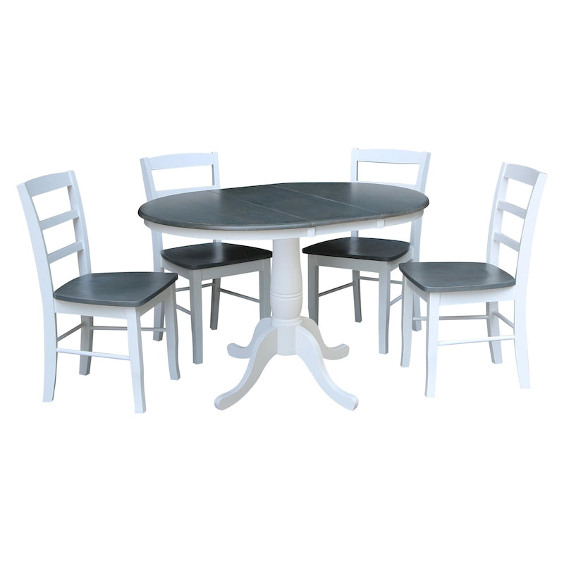 36" Round Extendable Pedestal Dining Table Set with 4 Chairs - Solid Wood 5-Piece Kitchen Furniture
