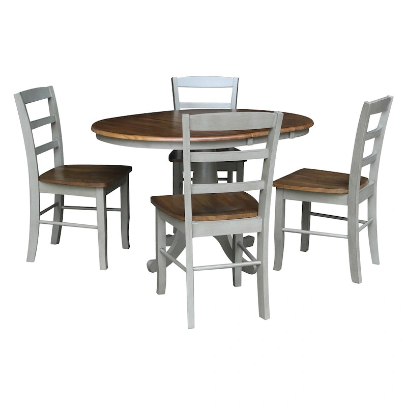 36" Round Extendable Pedestal Dining Table Set with 4 Chairs - Solid Wood 5-Piece Kitchen Furniture