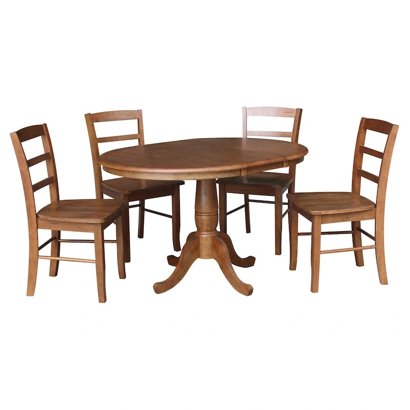 36" Round Extendable Pedestal Dining Table Set with 4 Chairs - Solid Wood 5-Piece Kitchen Furniture