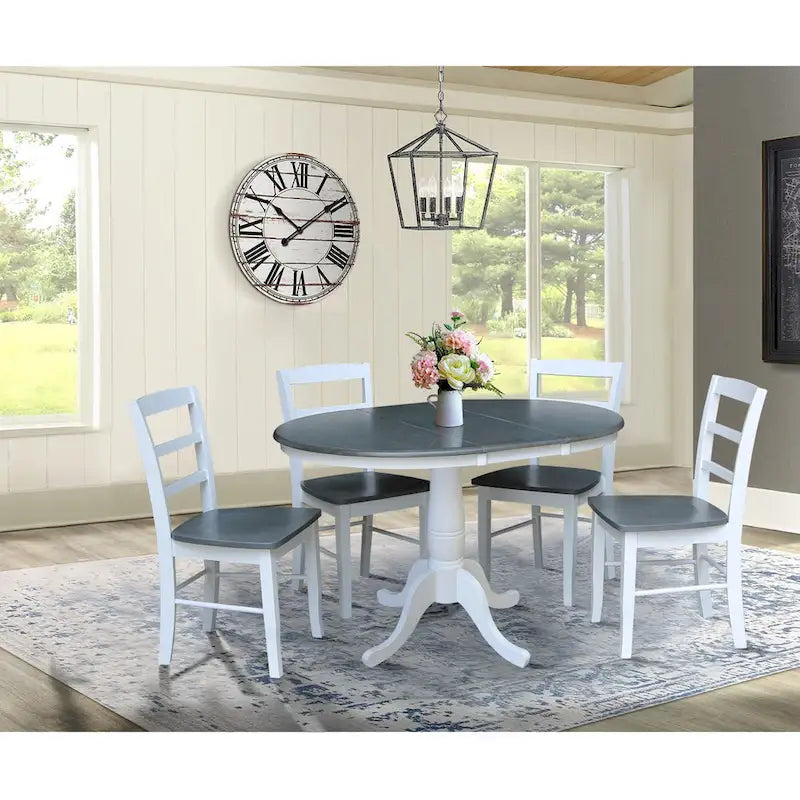 36" Round Extendable Pedestal Dining Table Set with 4 Chairs - Solid Wood 5-Piece Kitchen Furniture