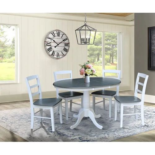 36" Round Extendable Pedestal Dining Table Set with 4 Chairs - Solid Wood 5-Piece Kitchen Furniture