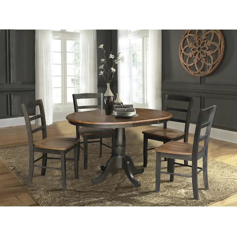 36" Round Extendable Pedestal Dining Table Set with 4 Chairs - Solid Wood 5-Piece Kitchen Furniture
