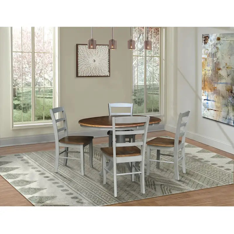 36" Round Extendable Pedestal Dining Table Set with 4 Chairs - Solid Wood 5-Piece Kitchen Furniture