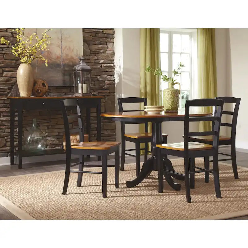 36" Round Extendable Pedestal Dining Table Set with 4 Chairs - Solid Wood 5-Piece Kitchen Furniture