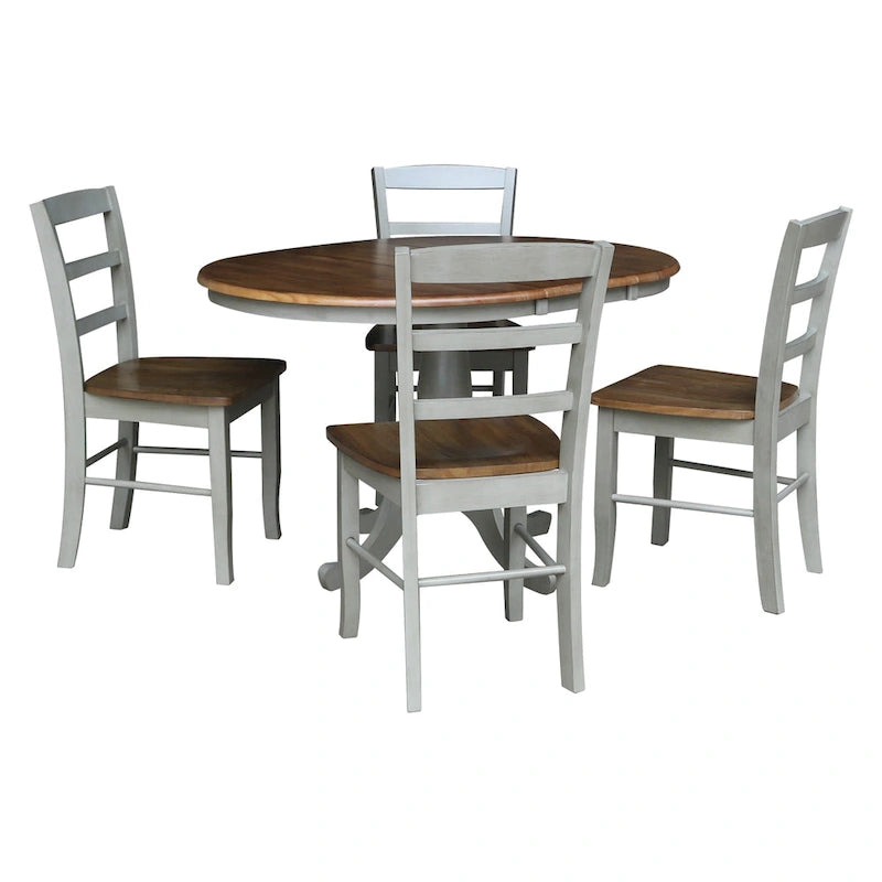 36" Round Extendable Pedestal Dining Table Set with 4 Chairs - Solid Wood 5-Piece Kitchen Furniture