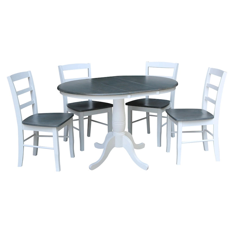 36" Round Extendable Pedestal Dining Table Set with 4 Chairs - Solid Wood 5-Piece Kitchen Furniture