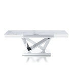 51-Inch Glam Faux Marble Top Coffee Table with Chrome V-Style Pedestal Base, Stainless Steel for Living Room