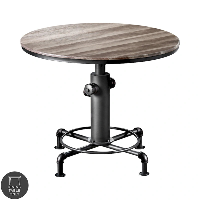 45-Inch Round Counter Height Table with Fire Hydrant Base, Metal Frame, Wood Top, Industrial Style, Black