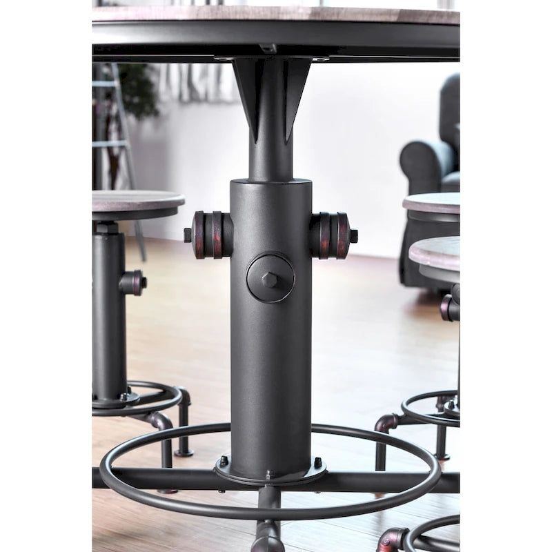 45-Inch Round Counter Height Table with Fire Hydrant Base, Metal Frame, Wood Top, Industrial Style, Black