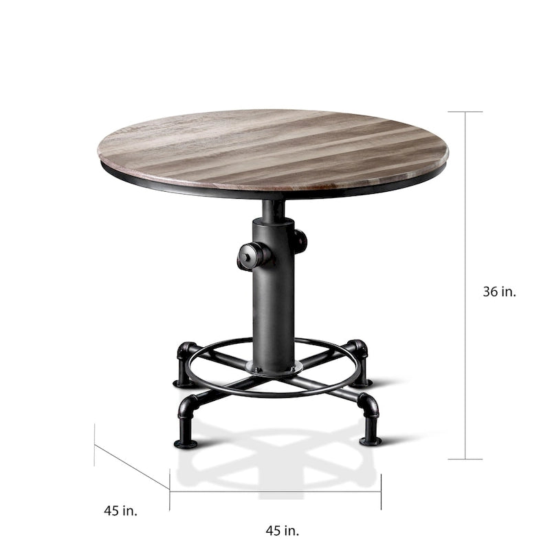 45-Inch Round Counter Height Table with Fire Hydrant Base, Metal Frame, Wood Top, Industrial Style, Black