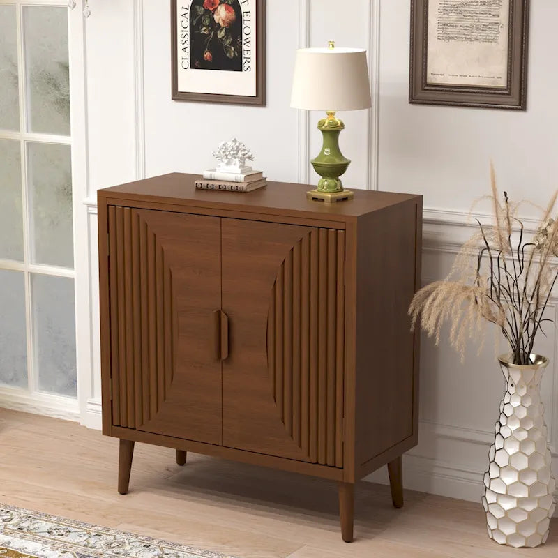 Brown Sideboard Storage Cabinet 30-32" Wide - Modern Buffet Table with Tapered Legs, MDF Wood, Easy Assembly
