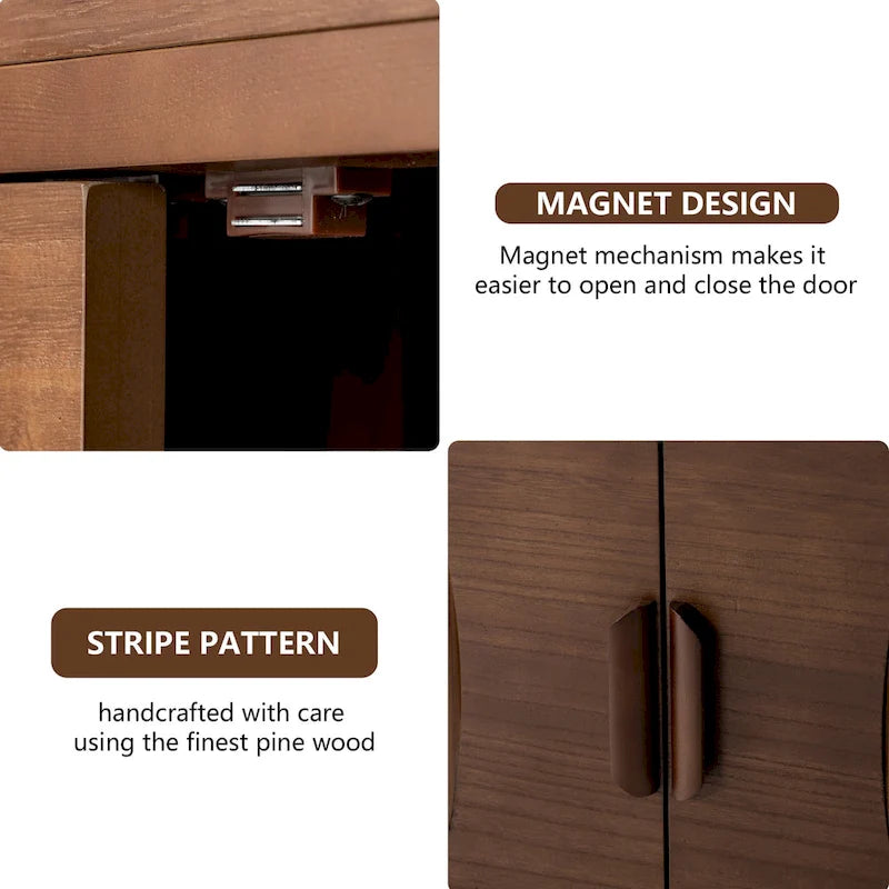 Brown Sideboard Storage Cabinet 30-32" Wide - Modern Buffet Table with Tapered Legs, MDF Wood, Easy Assembly