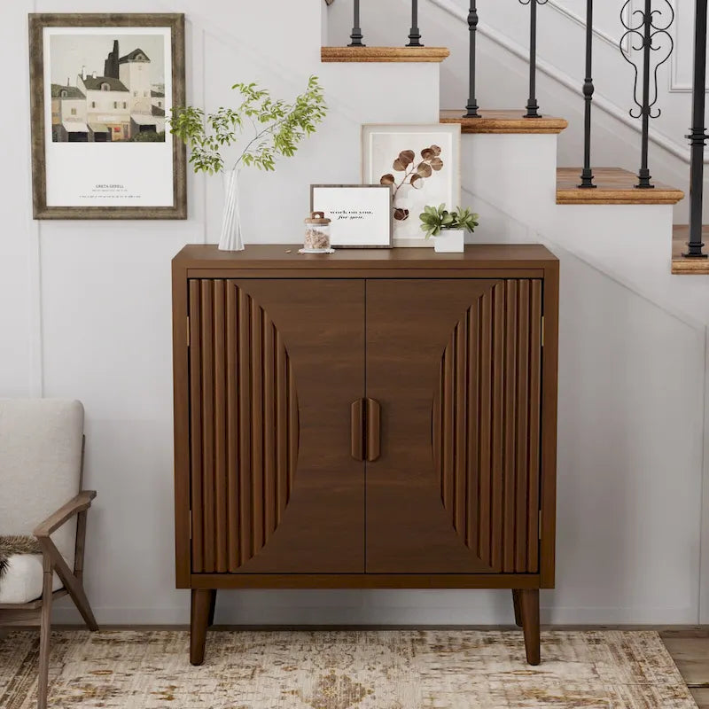 Brown Sideboard Storage Cabinet 30-32" Wide - Modern Buffet Table with Tapered Legs, MDF Wood, Easy Assembly