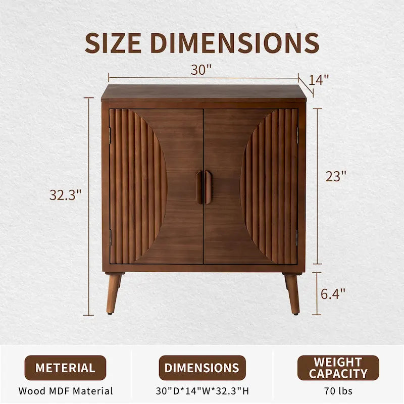 Brown Sideboard Storage Cabinet 30-32" Wide - Modern Buffet Table with Tapered Legs, MDF Wood, Easy Assembly