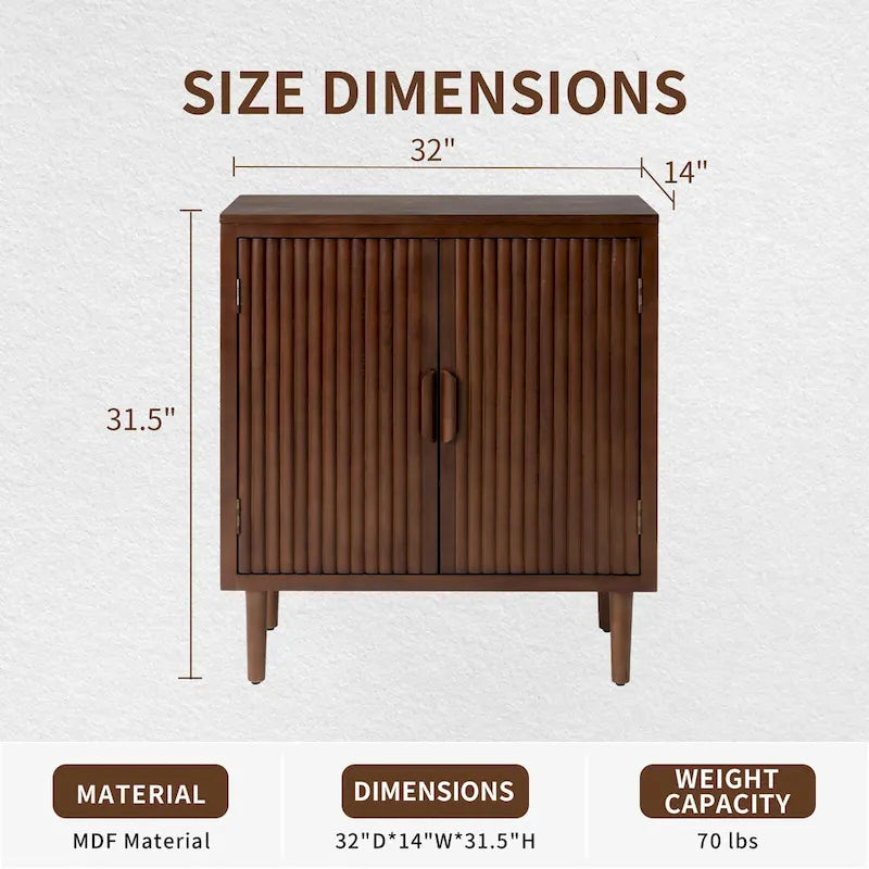 Brown Sideboard Storage Cabinet 30-32" Wide - Modern Buffet Table with Tapered Legs, MDF Wood, Easy Assembly