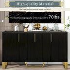 60" Modern Sideboard Kitchen Cabinet with 4 Doors, Adjustable Shelves, Marble Top, Gold Metal Legs - White Storage Buffet