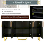 60" Modern Sideboard Kitchen Cabinet with 4 Doors, Adjustable Shelves, Marble Top, Gold Metal Legs - White Storage Buffet