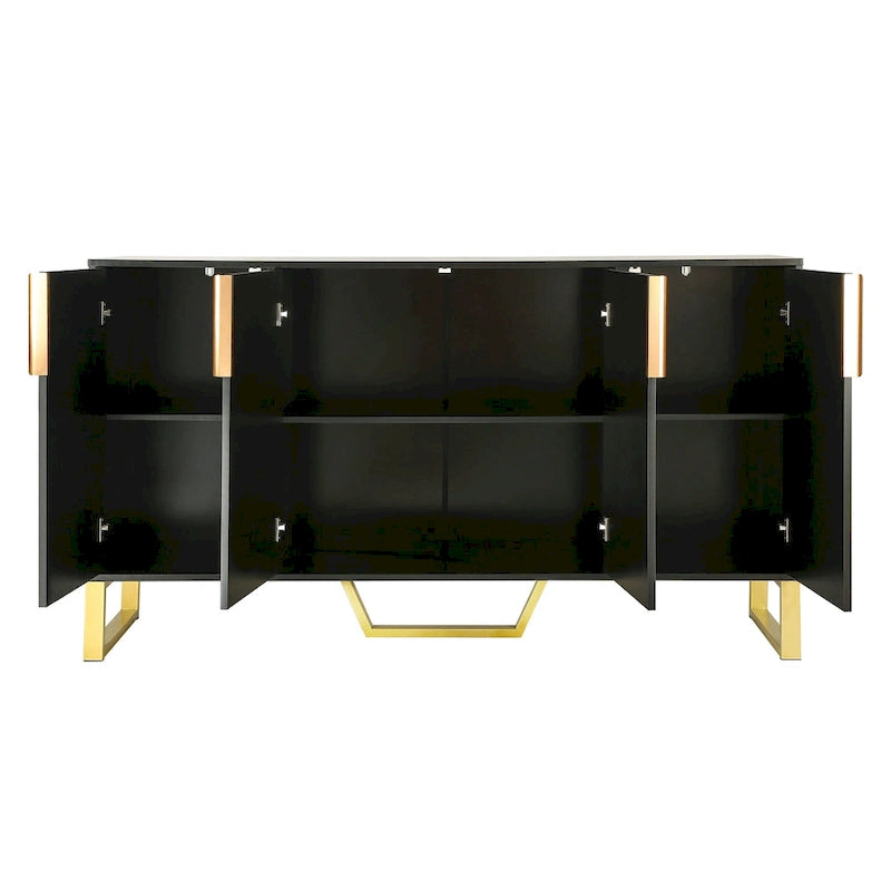 60" Modern Sideboard Kitchen Cabinet with 4 Doors, Adjustable Shelves, Marble Top, Gold Metal Legs - White Storage Buffet