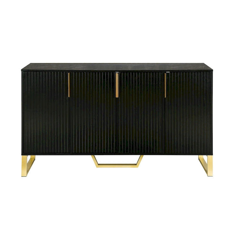 60" Modern Sideboard Kitchen Cabinet with 4 Doors, Adjustable Shelves, Marble Top, Gold Metal Legs - White Storage Buffet